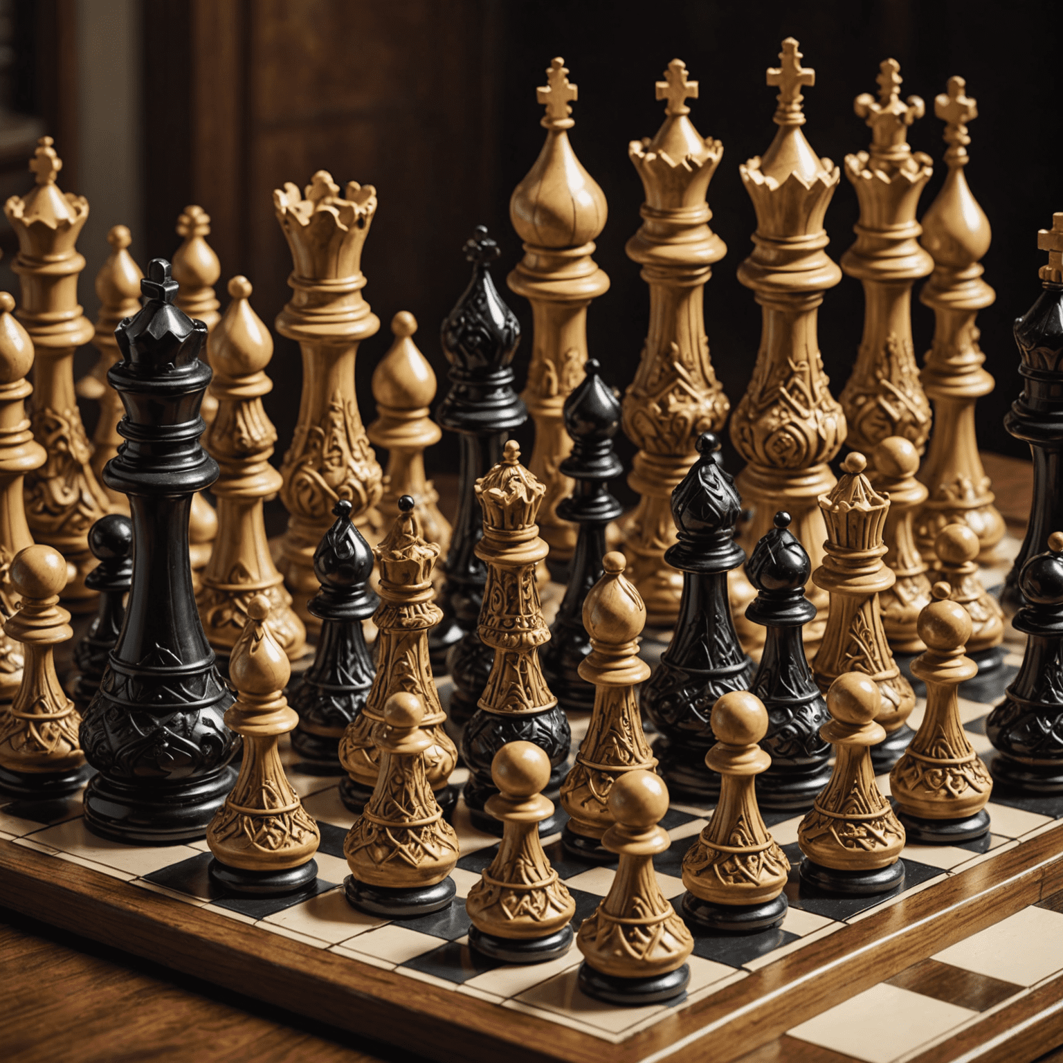 Un juego de ajedrez de estilo ruso con piezas ornamentadas, sobre un fondo que evoca la arquitectura de San Petersburgo